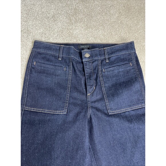 NWOT Ann Taylor Dark Blue Deep Pockets Flare Leg Denim Jeans Size 8 32x33” - Picture 2 of 14